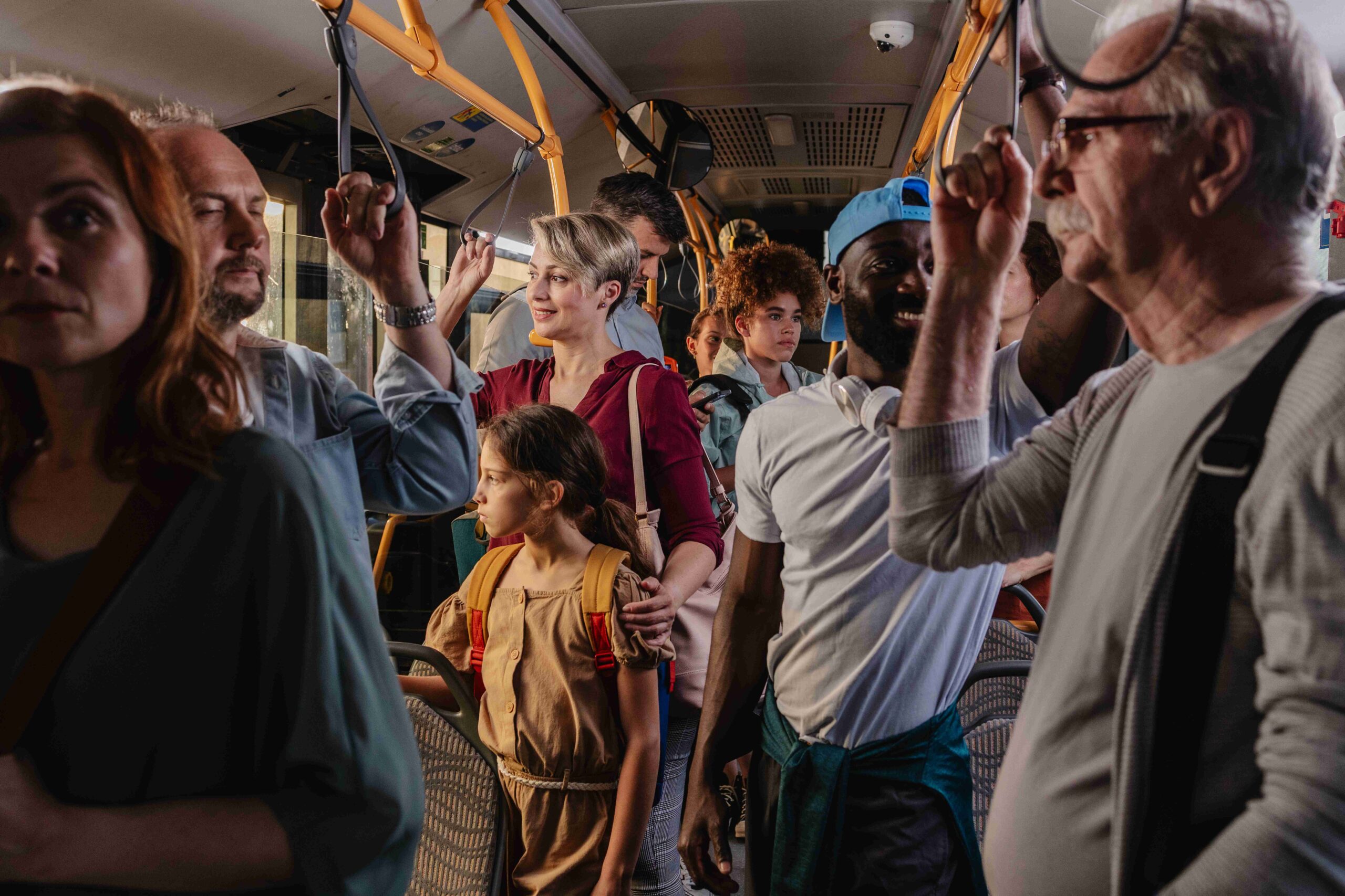 People riding public transit